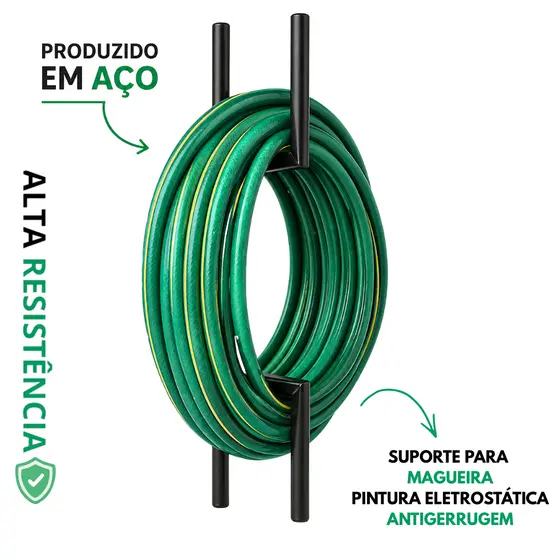 Suporte Mangueira de Parede + Porta Esguicho | Industrial | Aço Resistente | Fixo