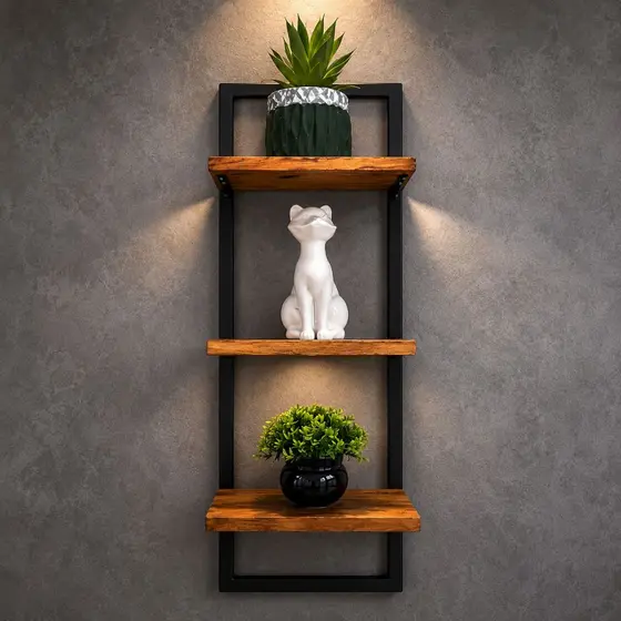 Nicho Retangular Industrial em Metalon com Prateleiras em Pinus – Decoração Sala, Banheiro, Quarto e Cozinha