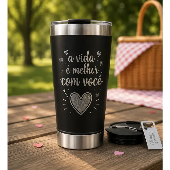 Copo Térmico 473ml Personalizado Dia dos Namorados – A Vida é Melhor com Você – Presente Romântico