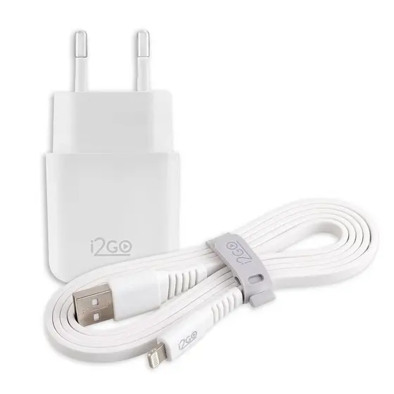 Kit Carregador De Parede Rápido + Cabo Lightning  MFI i2GO para iPhone 5 até iPhone 14