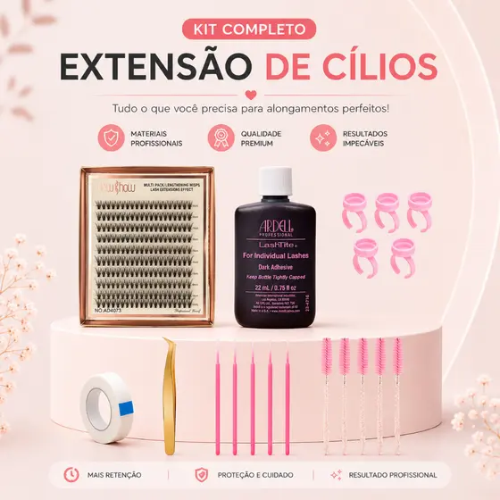 Kit Cílios Postiço Tufo Tufinho New Show Cilios em Casa Cola Salon Pro Ardell Lanell Profissional