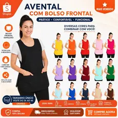 Avental Bata Feminino Profissional Com Bolso Uniforme Oxford Resistente Cozinha Limpeza Serviços Gerais Babá Diarista