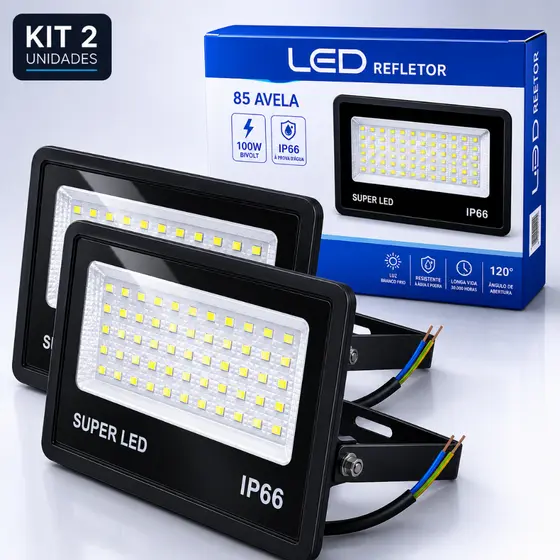 Kit C/2 Refletor Led 200W Holofote Bivolt IP66 Prova D’Água Branco Frio