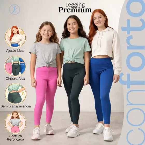 Kit Calça Legging Menina infantil Juvenil 4 a 14 anos Lisa Dia Dia Escola Esporte