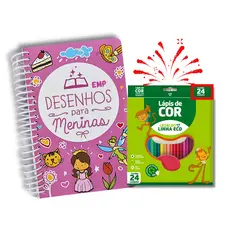 Livro Infantil de Desenhos para Meninas Espiral com Lapis de Cor 24 Cores