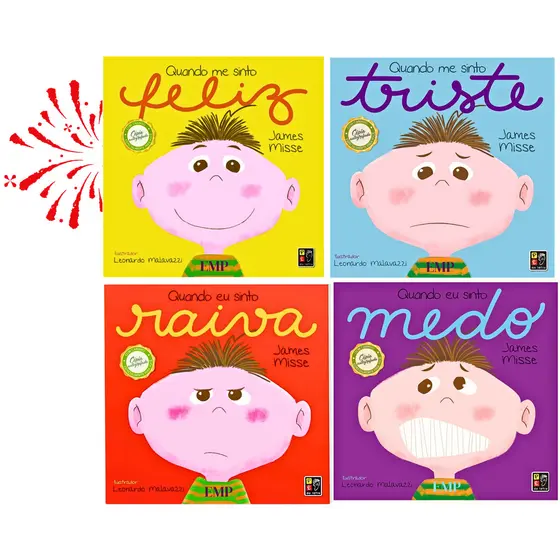 Kit 4 Livros Infantil Sentimentos e Emoções Feliz Triste Raiva Medo - 20 x 20 cm