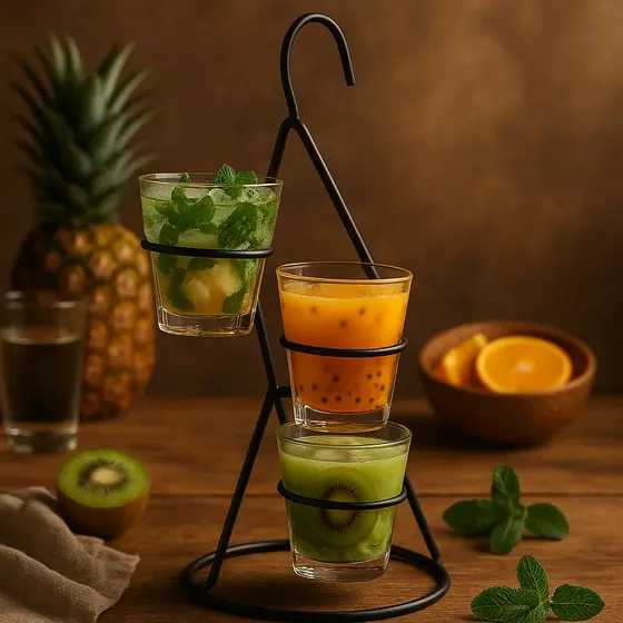 Suporte de Drinks Estilo Outback 3 Copos | Aramado Preto Gourmet | Ideal para Bar e Restaurante