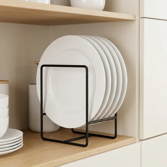 Organizador de Pratos para Armário Suporte 6 Pratos Aço Preto Cozinha