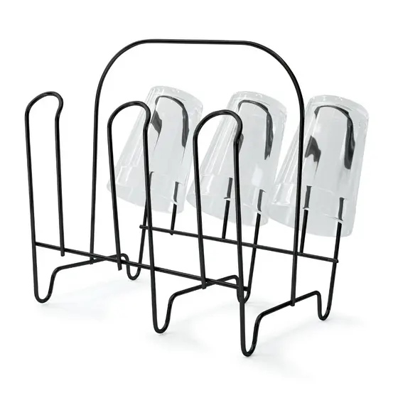 Escorredor Porta Copo 6 Lugares Aço Aramado Preto Black
