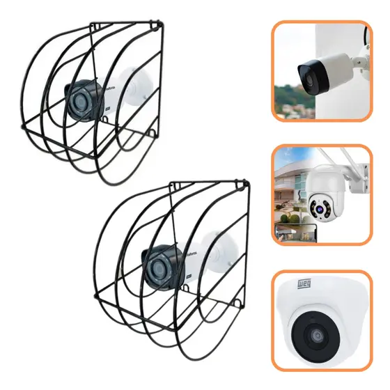 Grade Protetora para Câmera de Segurança Externa | Cage Anti-Furto em Aço | Suporte Protetor Aramado