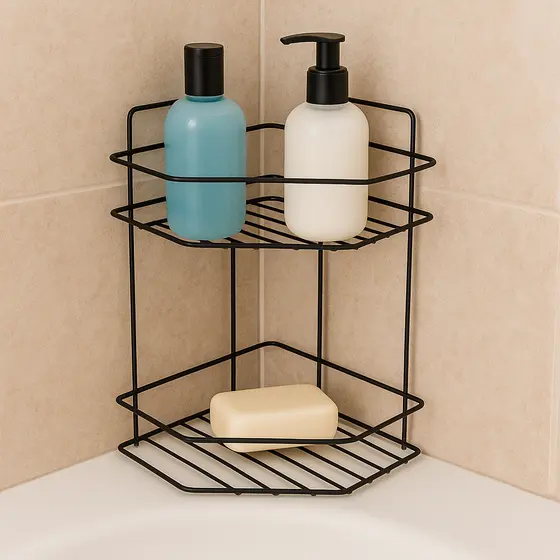 Suporte Para Shampoo De Canto Porta Xampu Duplo Parede Preto