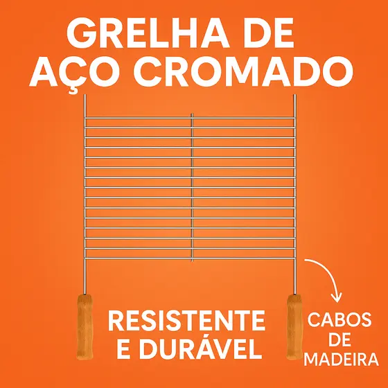 Grelha para Churrasco Aramada com Cabo de Madeira – Aço Cromado Durável
