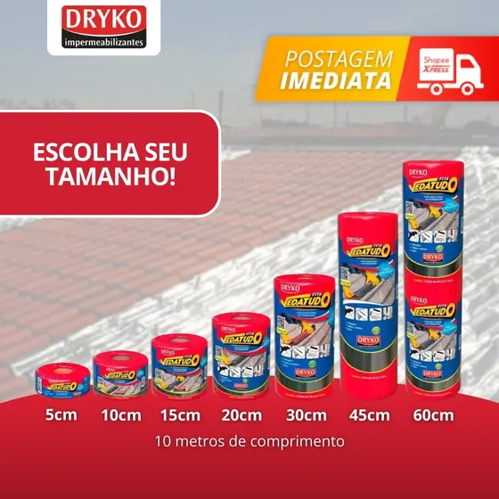 Fita Manta Asfáltica Adesiva Telhados Escolha o Tamanho DRYKO Reparo Em Telhados AntiGoteira e Furos