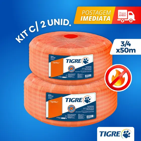 Conduite Corrugado Laranja 3/4 50m - Tigre Kit C/ 2 Rolos