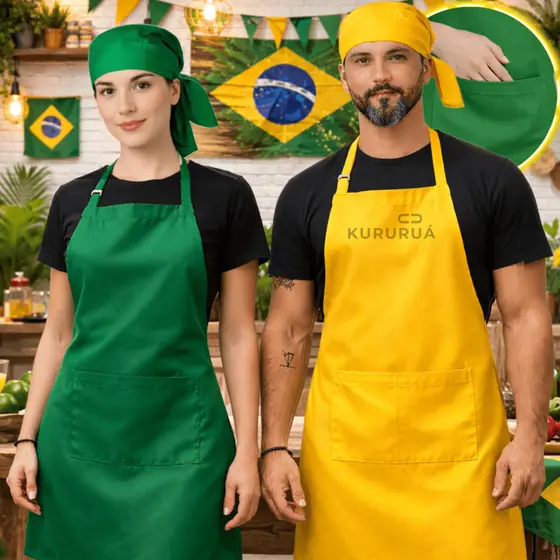 Kit 2, 4 e 6 Avental Copa Do Mundo Completo Uniforme Corpo Inteiro Oxford Liso Garçom Cozinha