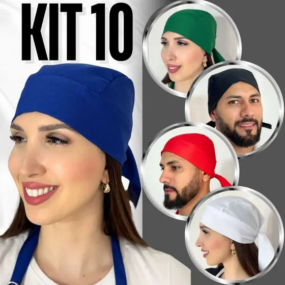 Kit 10 Toucas Gorro Bandana em Tecido Cozinha Restaurante Graçom