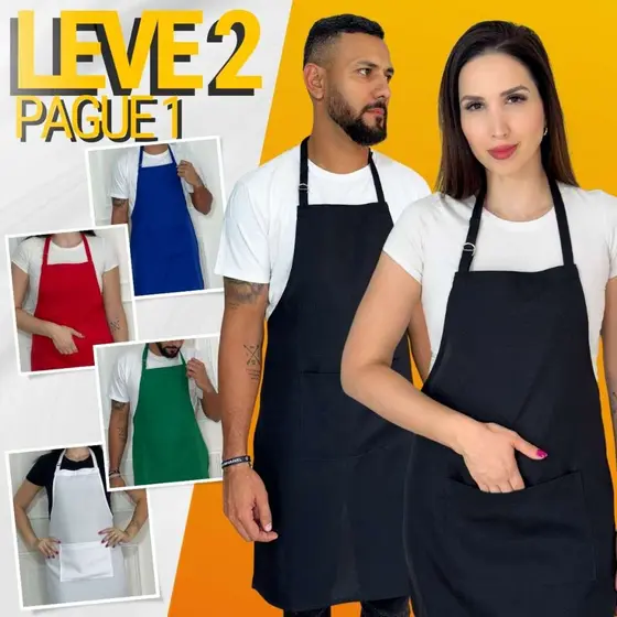 Kit 2 Avental Com Bolso Ajustável Corpo Inteiro Oxford Liso Garçom Cozinha