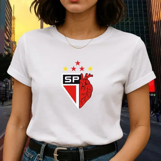 Camiseta Feminina Tricolor Coração T-Shirt Algodão Premium São Paulina