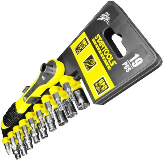 Kit Chave Catraca 19 Peças Soquete Canhão e Bits