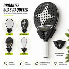 Suporte de Parede para Raquete de Tênis, Beach Tennis e Padel – Organizador Resistente e seguro com parafusos e buchas