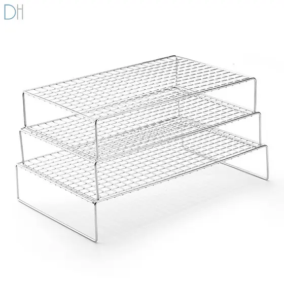 Rack de resfriamento de bolo de três camadas, grelha de malha, rack de resfriamento de pão, bolo, churrasco, malha, grel