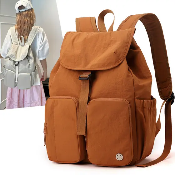 Versão coreana impermeável náilon leve grande capacidade Multi-bolso mochila feminina lazer literário viagem ao ar livre