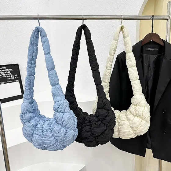Coreano Croissant nuvem saco elegante plissado axilas saco Casual na moda bolinho saco feminino