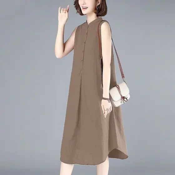 Vestido de linho de algodão feminino cor sólida temperamento saia verão versão coreana solto mais magro olhar todos