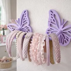Suporte Porta Tiara Borboleta Expositor de Arco Infantil Decora e Organiza com fita dupla face