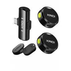 Microfone Lapela Sem Fio Duplo Kaidi Profissional Portátil Imã Redondo Anti Ruído Tipo C iPhone Gravação Celular