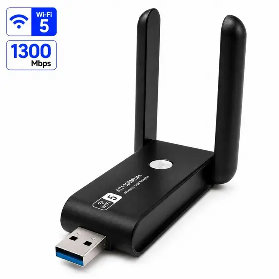 Adaptador USB WiFi 1300Mbps Dual Band 5GHz 2.4GHz 2 Antenas Externas Wireless para PC Notebook