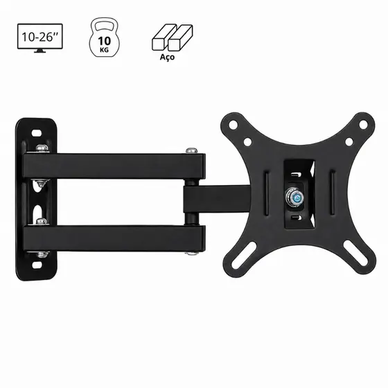 Suporte TV Monitor Articulado Giratório Metálico LED LCD 10-26 Polegadas Reforçado e Ajustável