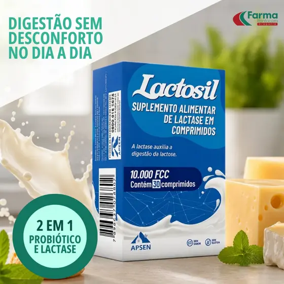 Lactosil 10.000 FCC Apsen – 30 Comprimidos Para Intolerância à Lactose – Digestão Sem Desconforto
