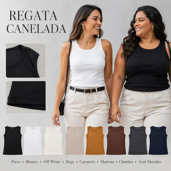 Regata Canelada Feminina Ribana Premium Americana Blusinha Casual Moda Tendência Promoção Cores
