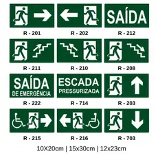 5 Placas Sinalização Rota De Fuga Fotoluminescente Vários tamanhos e modelos