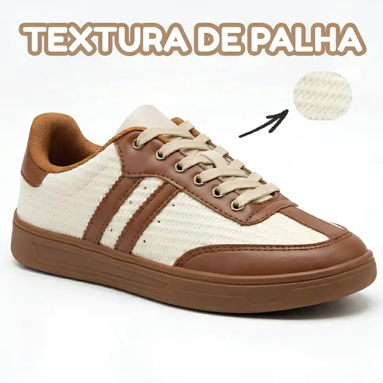 Tenis Casual Feminino Sola Reta Retro Textura Palha