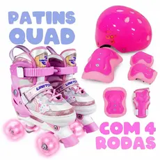 Patins Infantil Meninas QuadSereia Ajustável 4 Rodas Luz Led Brilha no escuro Unitoys Roller 4 + KIT DE PROTEÇÃO