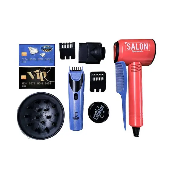 Kit Barbeiro Infantil Vip Dm Toys Azul