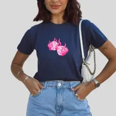 Camiseta Blusa Tshirt Feminina Dado 100% Algodão Premium Esrampada Basica Casual Dia a Dia Gola Redonda Promoção Estilo