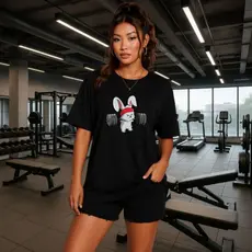 Camiseta Camisa Tshirt Blusa Feminina Coelho Fitness 100% Algodão Academia Gym Treino Musculação Esportiva Fofa Promoçao