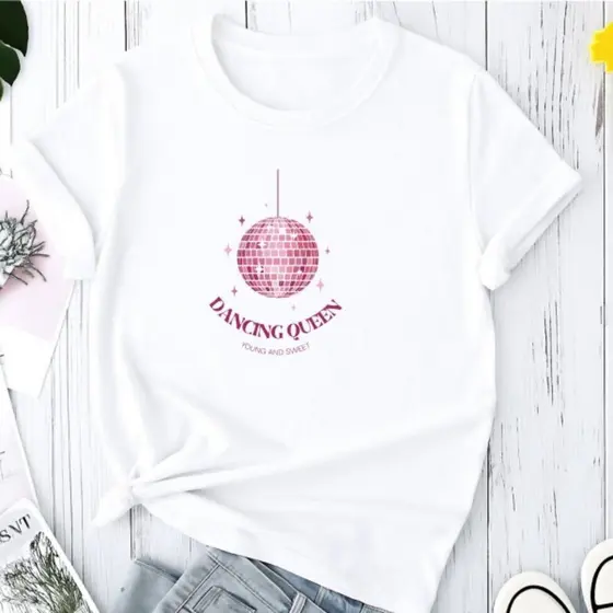 Camiseta T-shirt Camisa Feminina Dancing Queen Algodão Premium Casual Básica Várias Cores