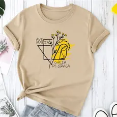 Camiseta T-shirt Feminina Camisa Ave Maria Algodão Católico Cristã Religião Básica Estampada