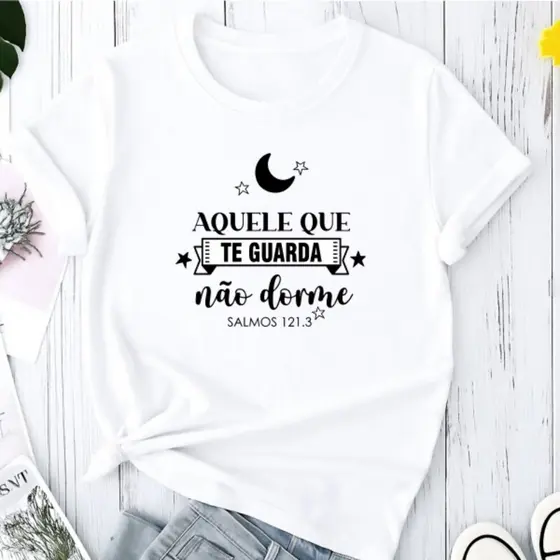 Camiseta Blusa Feminina Aquele Que Te Guarda Cristã Religião Básica Casual