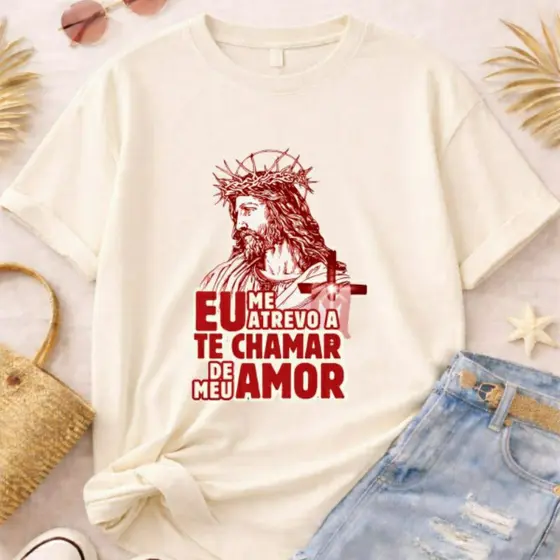 Camiseta Blusa T-shirt Camisa Feminina Jesus Meu Amor Religiosa Fé Evangélica Cristã Igreja Casual Básica
