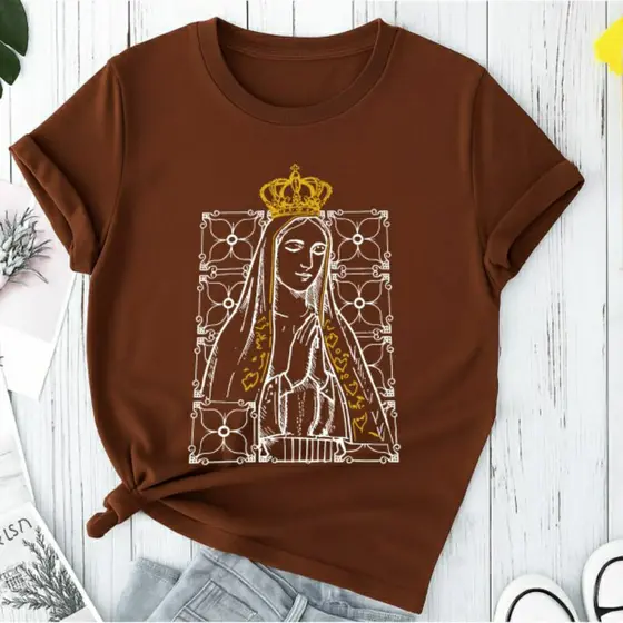 Camiseta Blusa Camisa Feminina Nossa Senhora Minimalista Fé Religiosa Igreja Católica Algodao