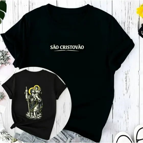 Camiseta Blusa Camisa Unissex São Cristóvão Religiosa Igreja Cristã Católica Fé Algodão