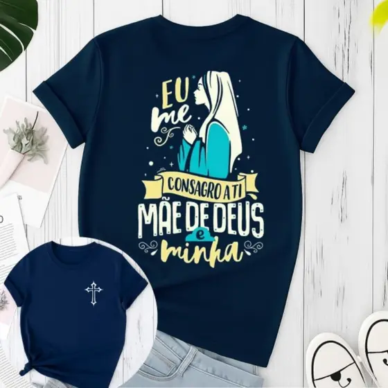 Camiseta Camisa T-shirt Feminina Maria 100%, Algodão Católica Religiosa Igreja Mãe De Deus