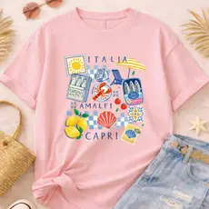 Camiseta Blusa T-shirt Camisa Feminina Amalfi Capri Itália Estampa Verão Fashion Praia Estilosa Modinha