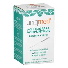 Agulha Acupuntura Aço Inoxidável 0,20X15MM 100 UN Uniqmed
