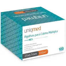Agulha Para Coleta De Sangue Múltipla A Vácuo 25x0,7MM 22Gx1 UNIQMED